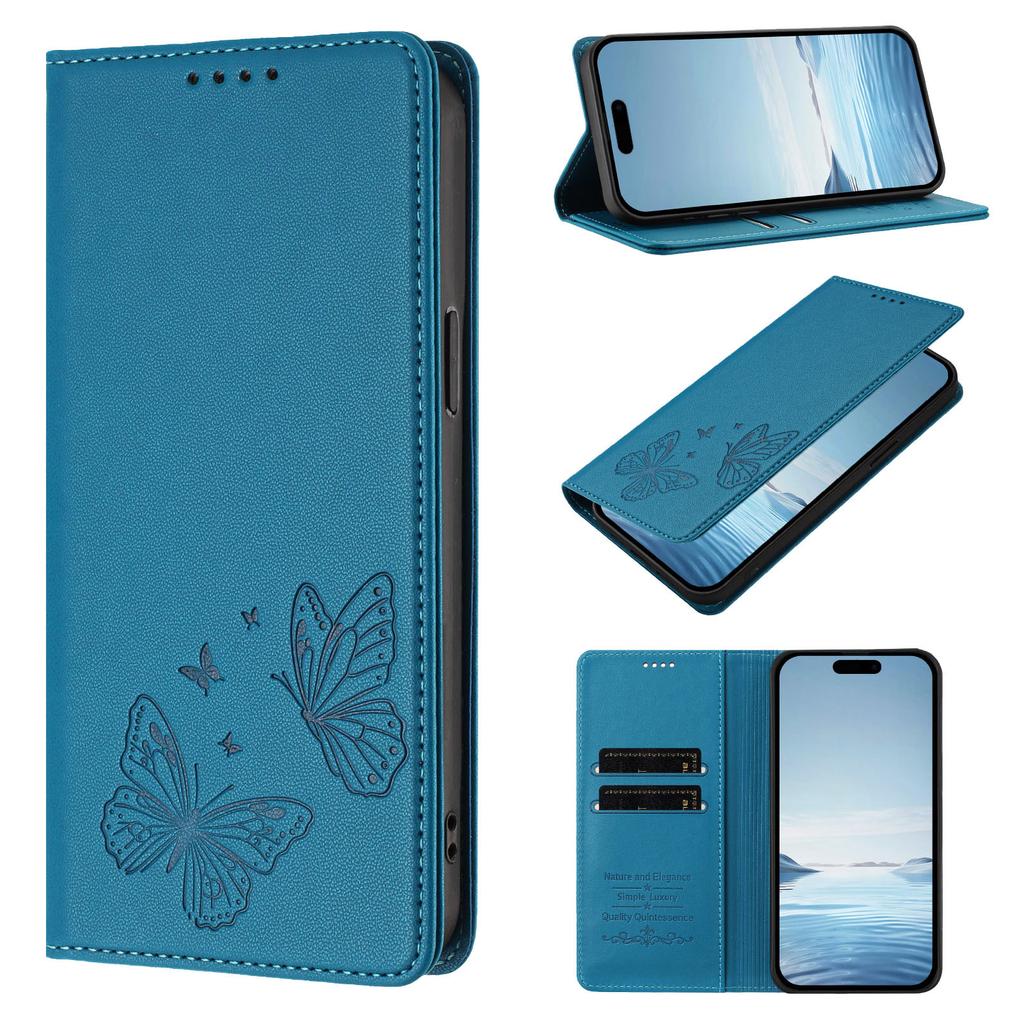 Fashion Butterfly Embossed Leather Wallet Card Solt Case For iPhone 17 Pro Max 16 Plus 15 14 13 12 11 Book Shockproof RFID Cover