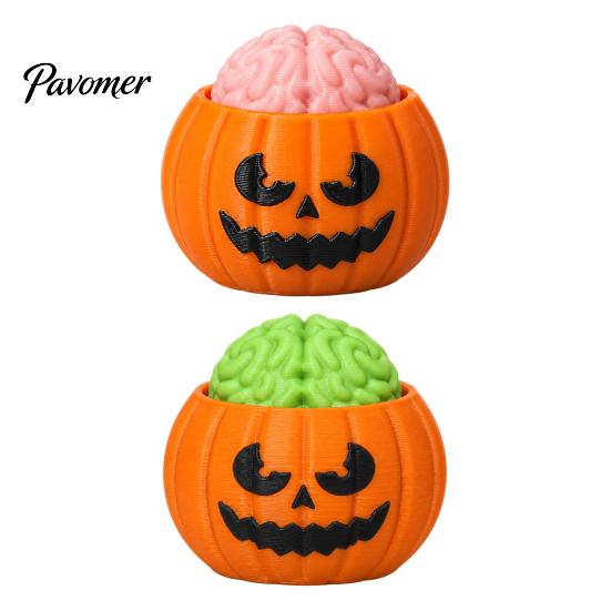3D Printed Novelty Gift Halloween Pumpkin Stress Relief Toy, Sensory Fidget Realistic PLA Material Toy Soft Rebound Brain Shape Squeeze for