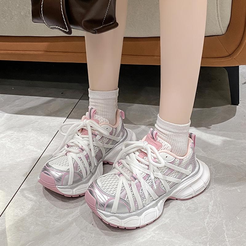 Fashion Women Sneakers Leather Mesh High Heels for Women Casual Lace Up Shoes Fashion Platform Shoes Trend 2025 Zapatos De Mujer