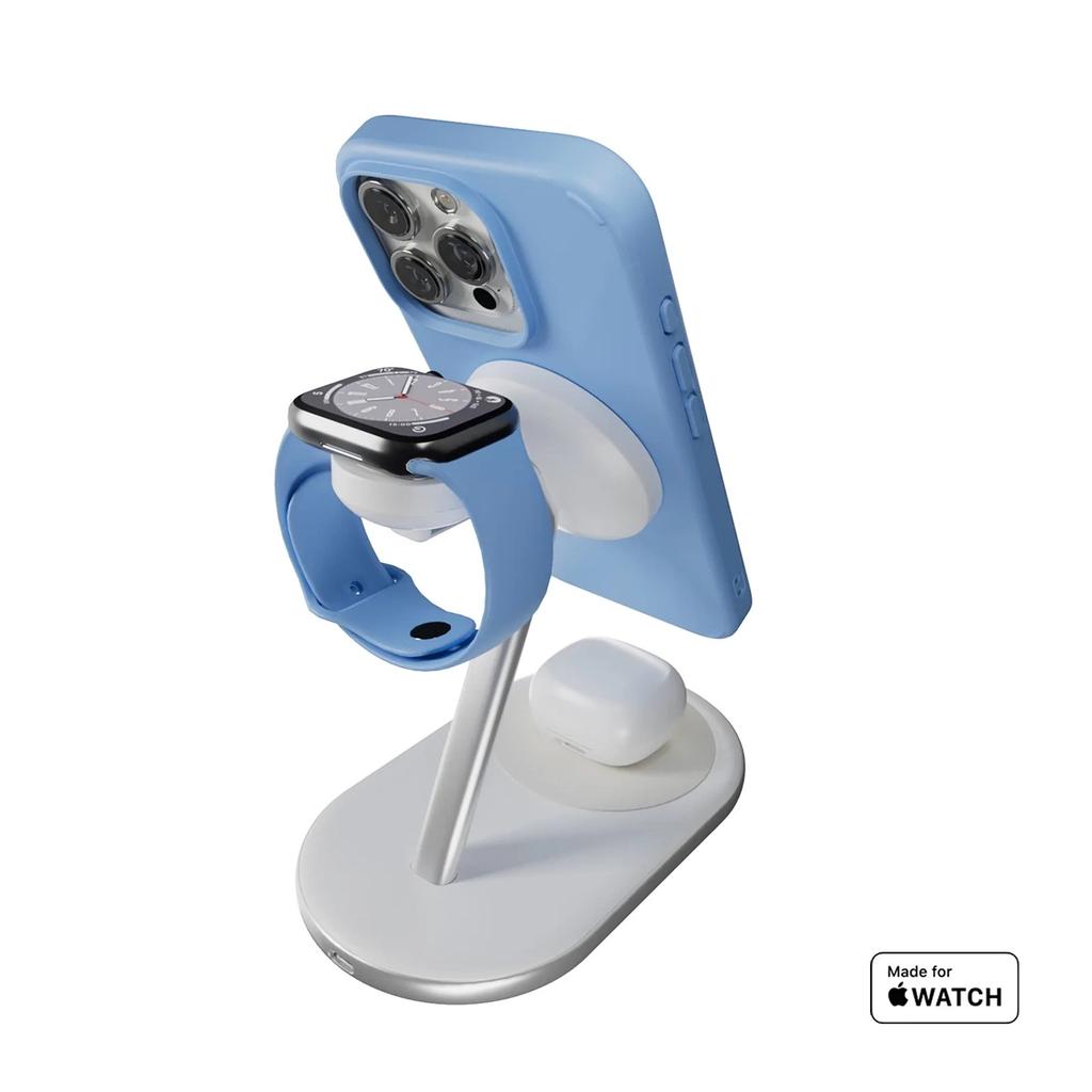 Ładowarka bezprzewodowa 3w1 do telefonu smartwatcha słuchawek Qi2 MagSafe - biała