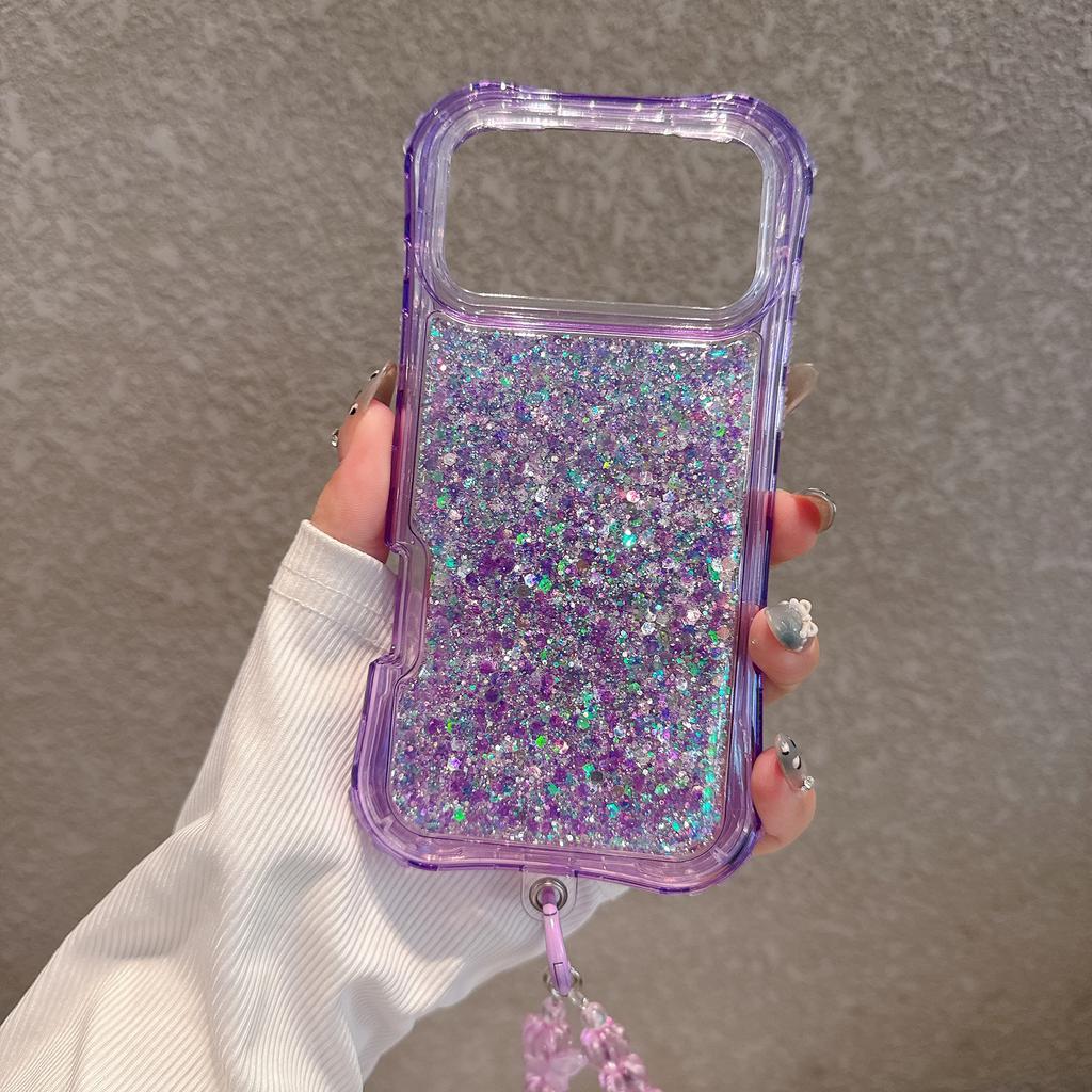 Glitter 3-in-1 Phone Case with Beaded Chain for iPhone 15 14 13 Pro Max TPU+PC Shockproof Cover