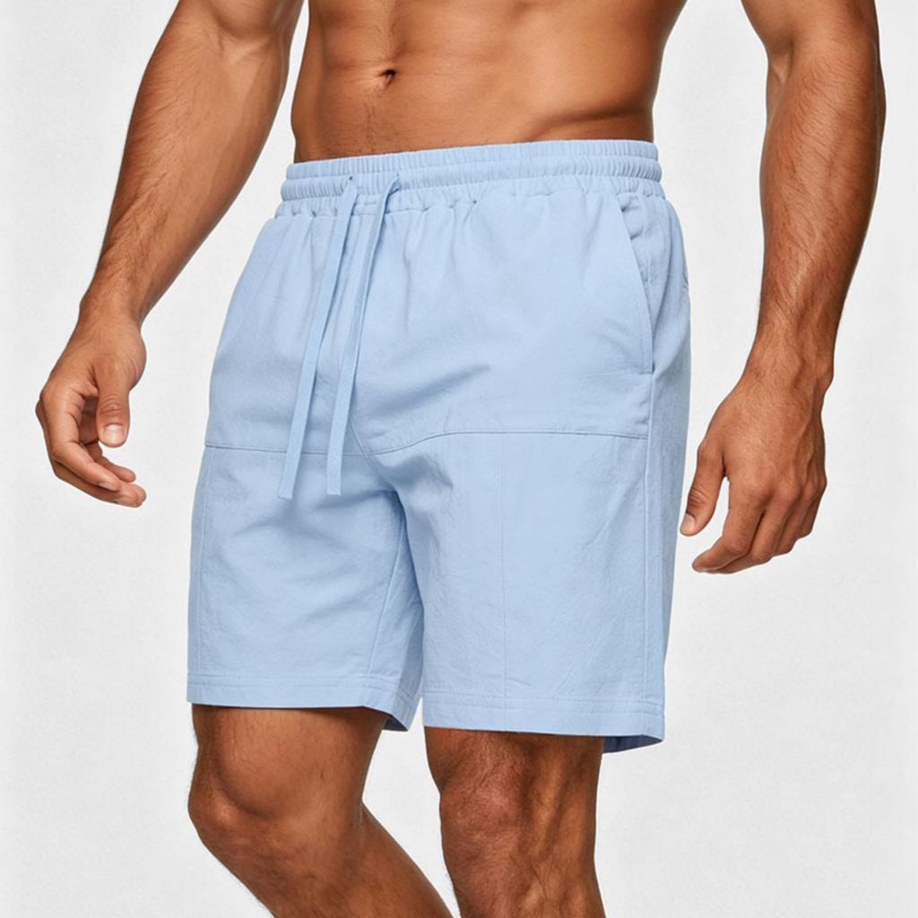 Men Linen Lightweight Breathable Shorts Drawstring Waist Relaxed Fit Elastic Casual Beach Fitness Shorts for Vacation Workout