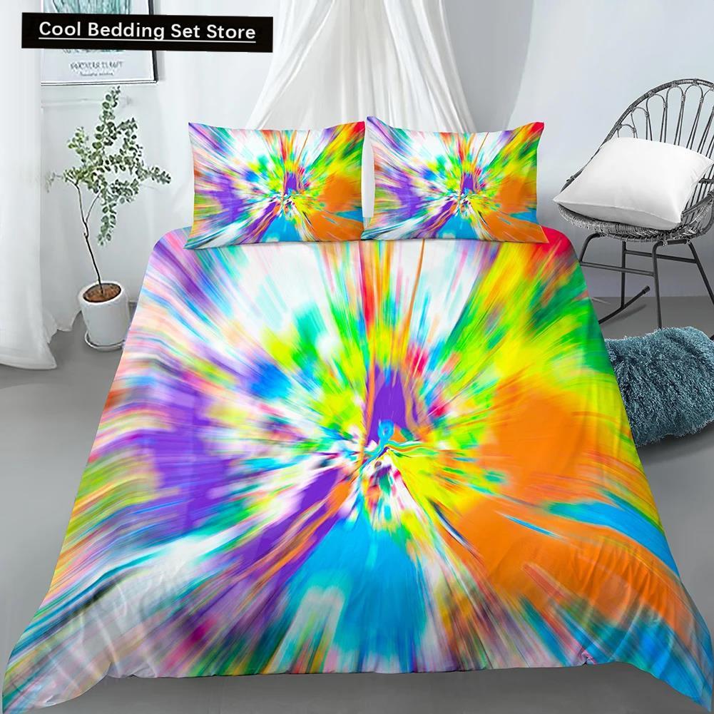 Comforter 3D Tie Dye King Queen Colorful Splash Ink Style Bedding Set For Kids Teens Adults Modern Art Polyester