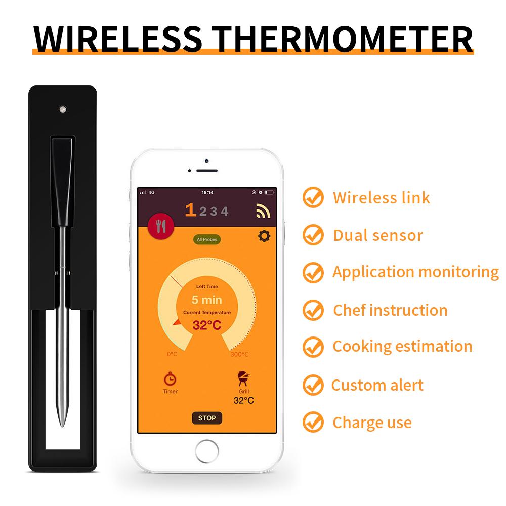 Wireless Bluetooth Thermometer Smart BBQ Thermometer Rechargeable Kitchen Food Meat Temperature Tester For Stove Oven Grill