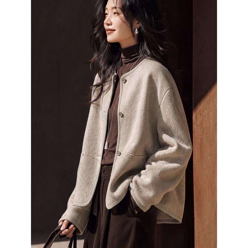 Mohanyimei Women's French-Style 100% Wool Double-Faced Short Coat