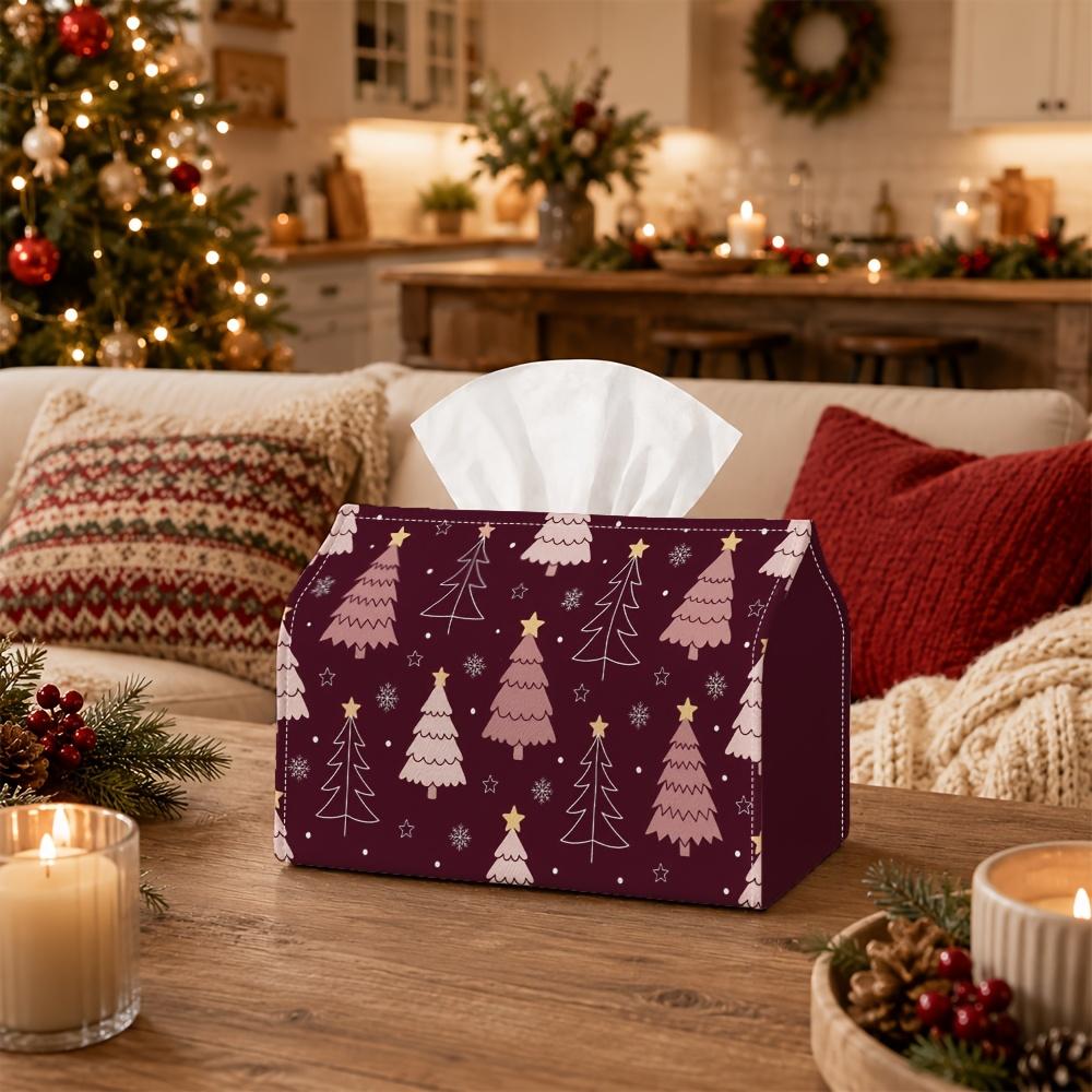 1pc Christmas Minimalist Modern Holiday Tissue Box - Pine Tree Star Geometric, Durable Napkin Organizer for Car, Kitchen, Dining, Home Decor - Decorat