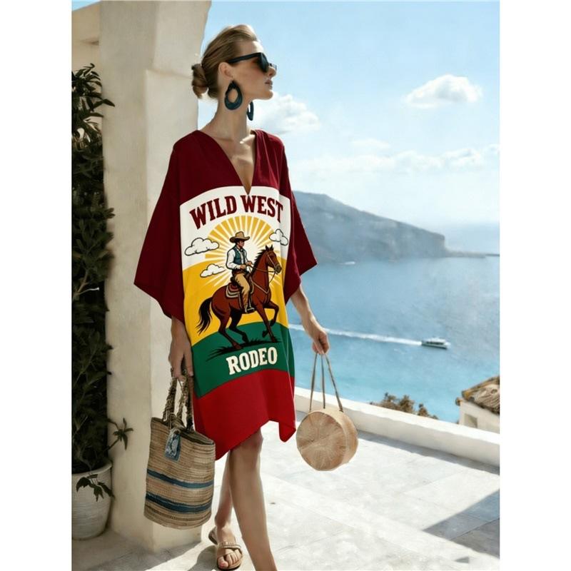 Bohemian ladies new D print seaside vacation fashion casual dress