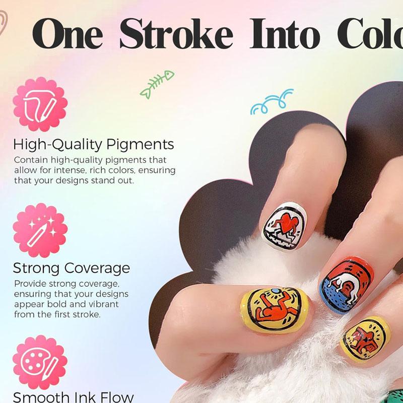 12Pcs Nail Art Pen Marker Set - 0.5mm Fine Tip for Precise Graffiti Drawing