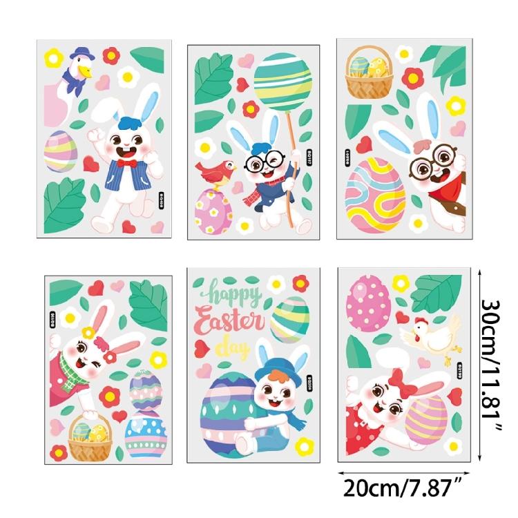 Easter Cartoon Rabbit Static Cling Sticker Window Clings for Homes, Kitchen,