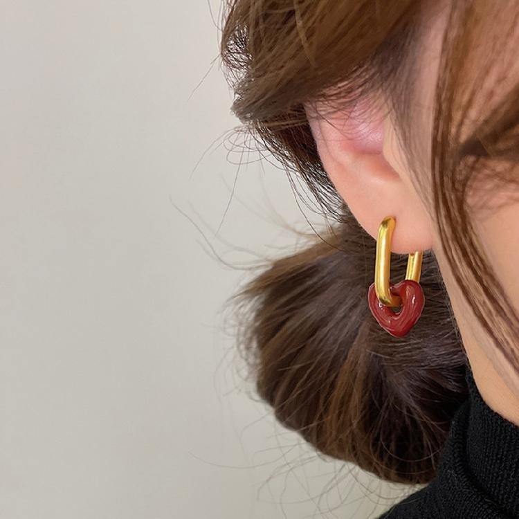 Elegant Red Heart Hoop Earrings Comfortable Geometric Ear Rings Lightweight Metal Jewelry Accessories for Women Girls