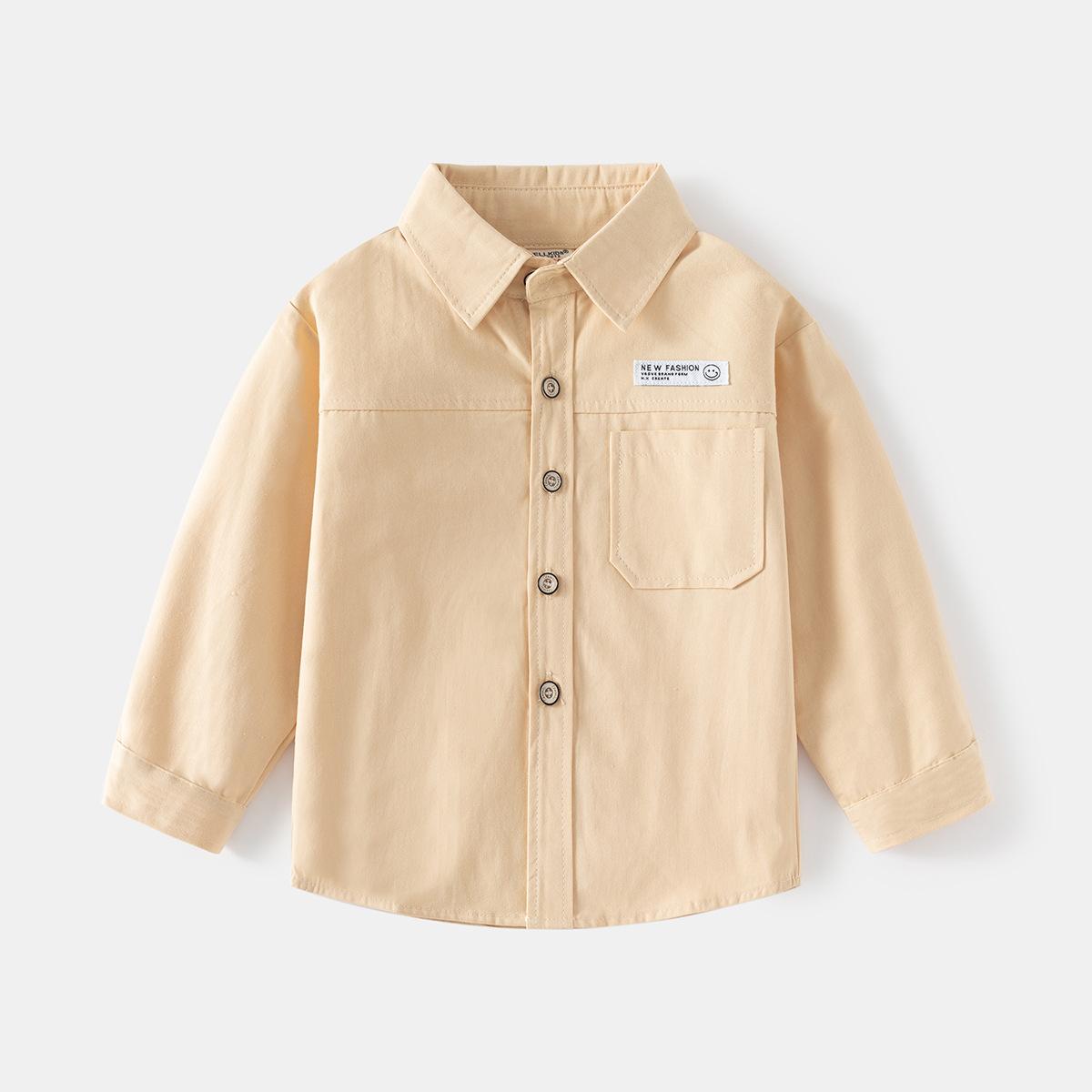 

2023 осенняя новая детская рубашка с длинными рукавами для мальчиков, однотонная рубашка на подкладке, корейская версия, топ, рубашка для мальчика 110cm