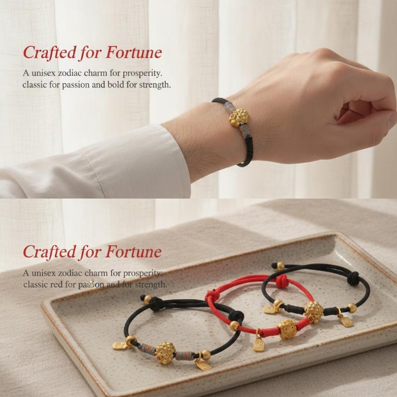 Adjustable Zodiac Goat Braided Bracelet Gold Plated Charm Braided Rope Bracelet Chinese Style Beads Womens New