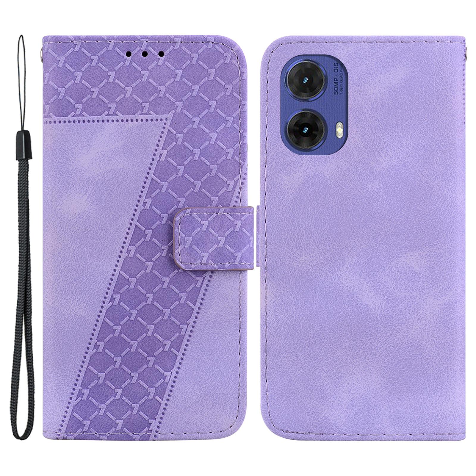 

For Motorola Moto G85 5G/S50 Neo 5G Phone Stand Case PU Leather Wallet Phone Cover with Imprinted 7-Shape Pattern Purple