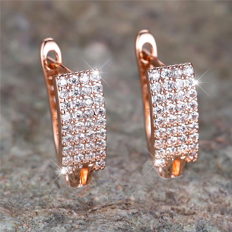 Cute Small White Round Zircon Stone Hoop Earrings For Women Charm Female Rose Gold Color Wedding  Gift