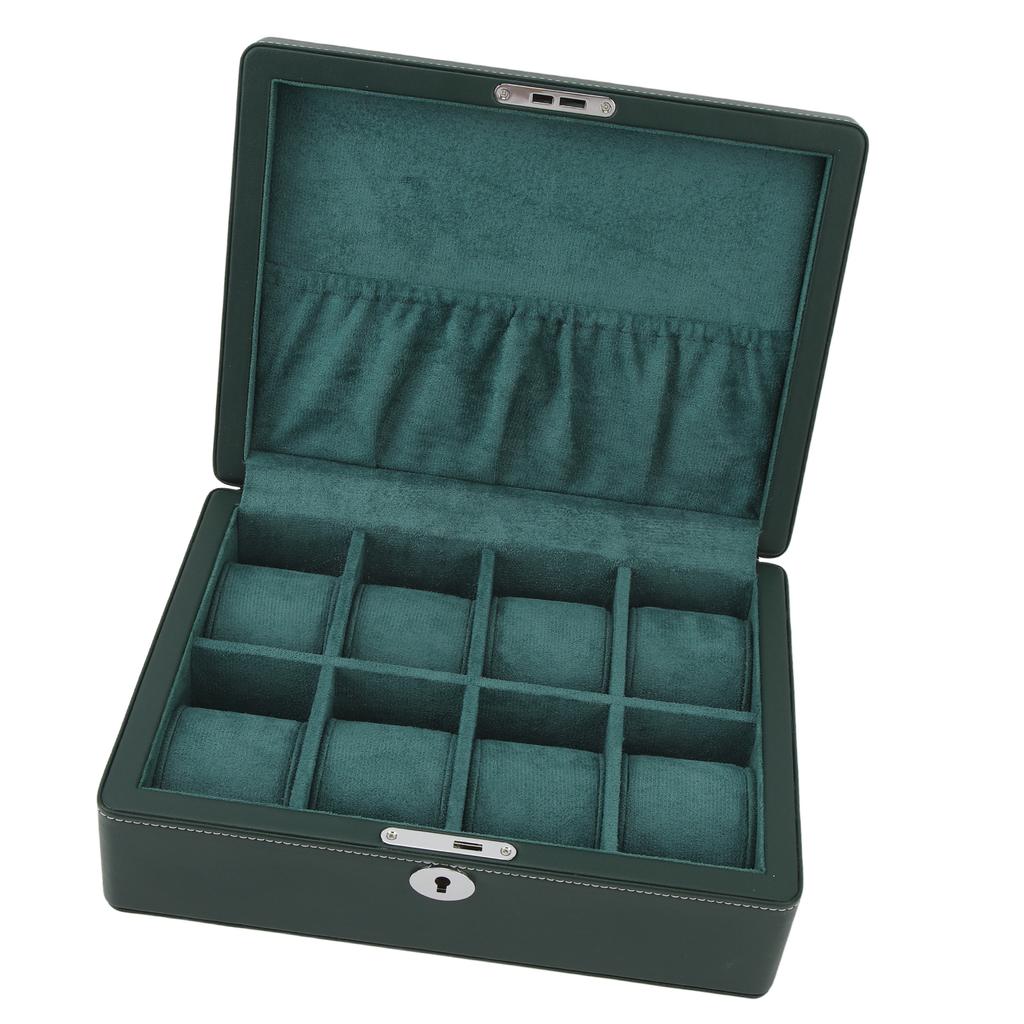 8-Fächer Uhrenbox Vitrine Organizer Schmuckaufbewahrungsbox für Männer Frauen Mikrofaserleder Grün