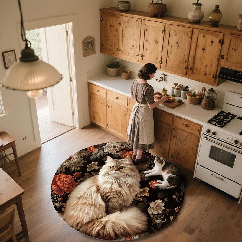 Vintage Cats pattern round rug,Carpet Rug for Living Room Bedroom Playroom ,Non-slip Floor Mat,Holiday Gifts and Birthday Gifts.
