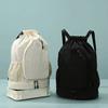 Drawstring Gym Backpack Sports Bag with Shoe Compartment Racket Pocket Lightweight Daypack for Badminton Tennis Basketball Fitness