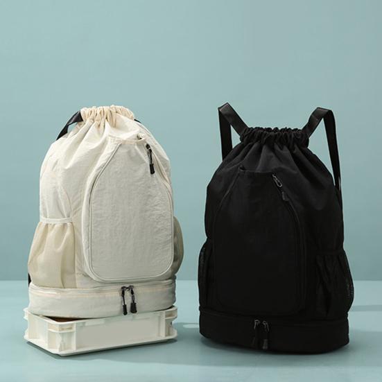 Drawstring Gym Backpack Sports Bag with Shoe Compartment Racket Pocket Lightweight Daypack for Badminton Tennis Basketball Fitness