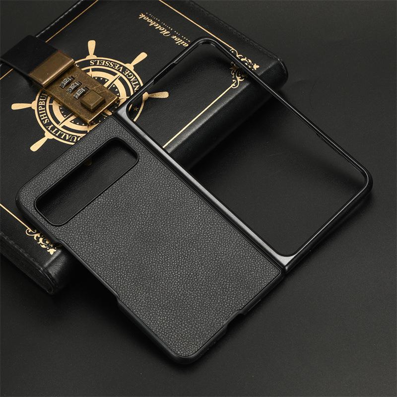 Google Pixel Fold Lychee Pattern Protective Case - Solid Color Folding Back Cover Skin Sticker