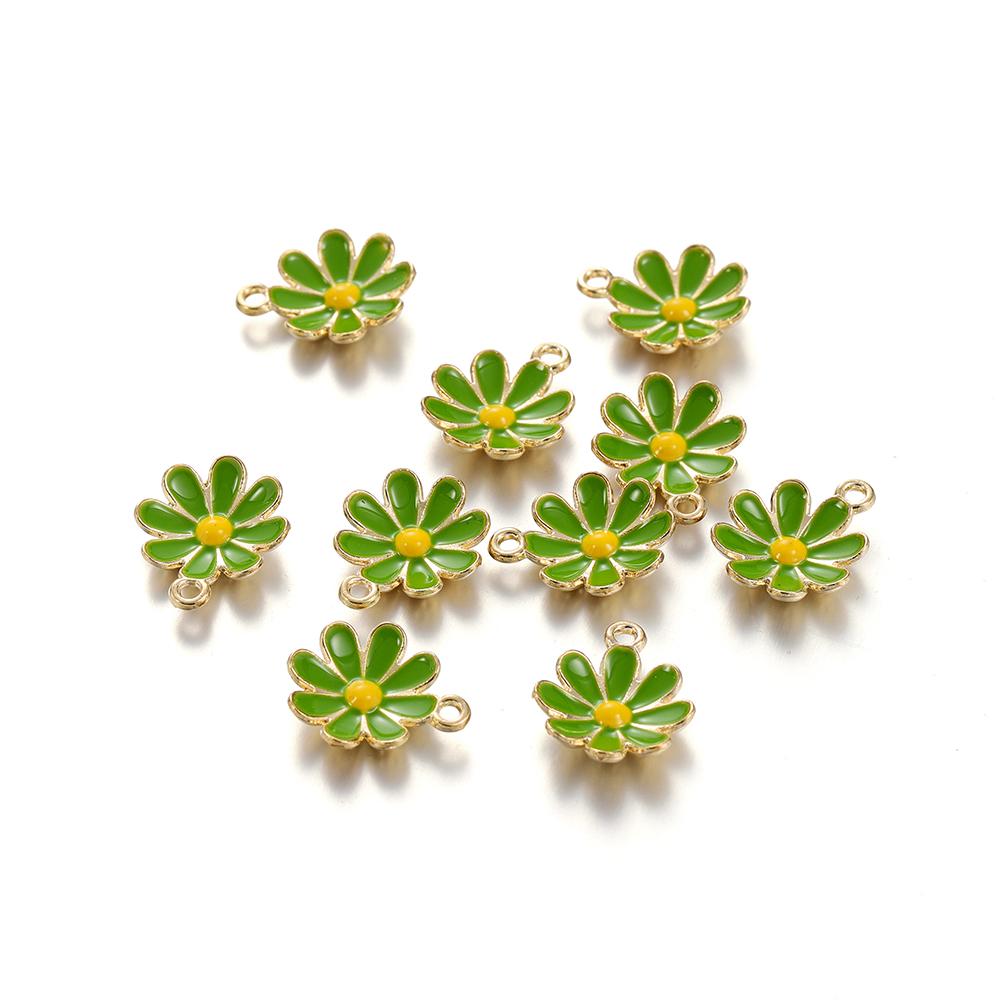 10Pcs Colorful Alloy Drop Oil Daisies Charm Flower Plant Pendant for DIY Bracelet Necklace Earrings Jewelry Making Accessories