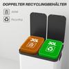 Dual Compartment Trash Can, 2 X 30L, Fingerprint-Resistant, Pedal, Removable Inner Bins, Grey