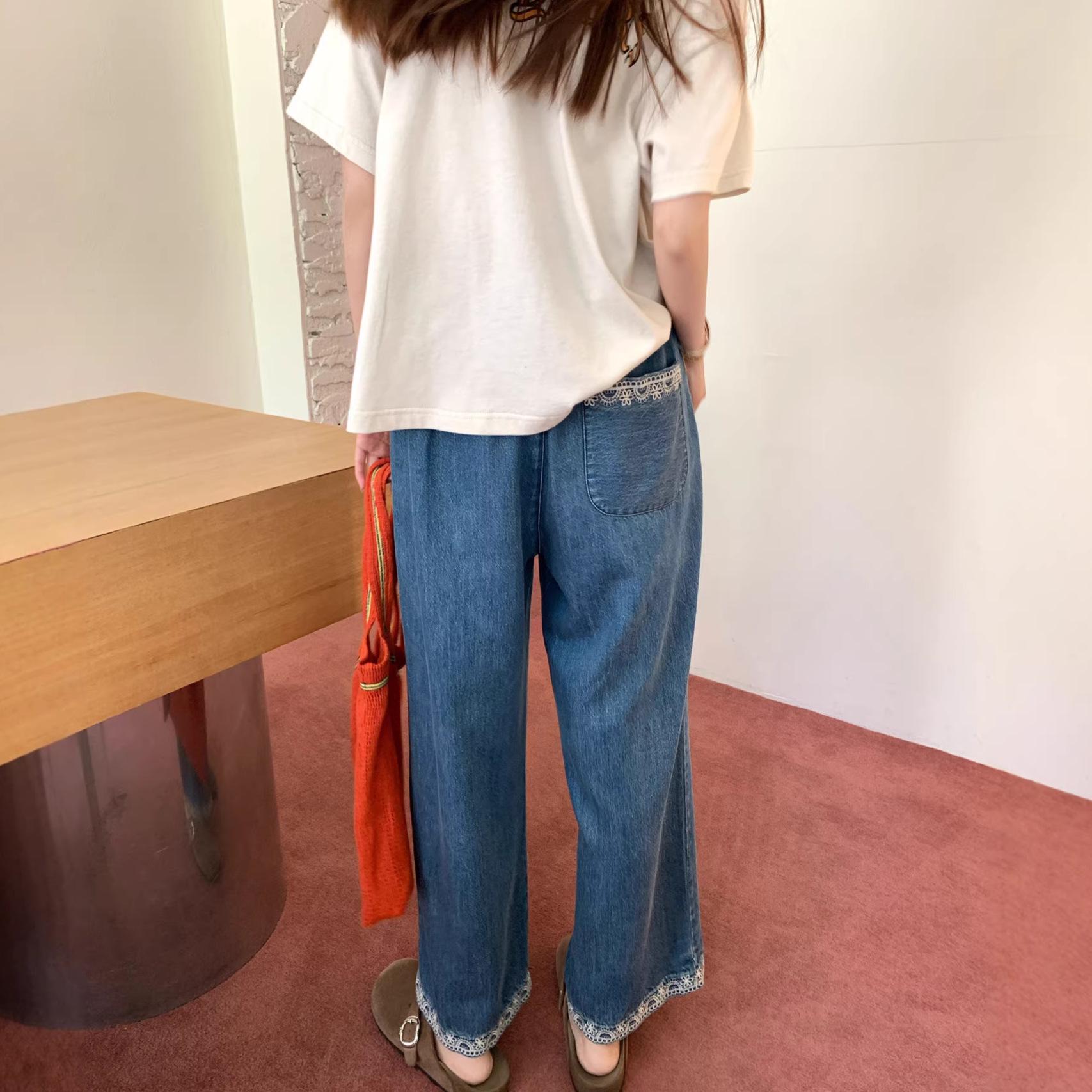 2026 High Waist Plus Size Tencel Lyocell Embroidered Crop Pants Slimming Jeans for Pear-Shaped Women Small синий