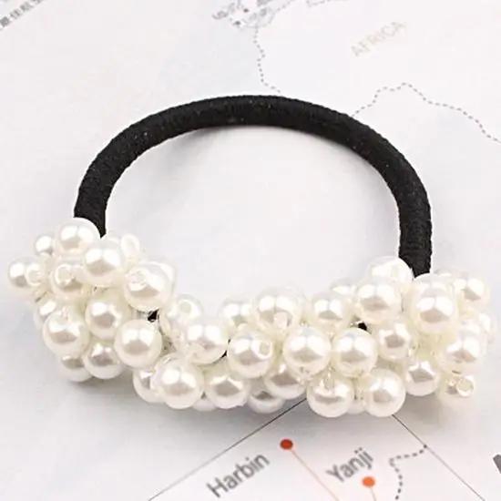

Женские аксессуары для волос, жемчуг, бусины, повязки на голову, держатель для хвоста, винтажные эластичные ленты для волос для девочек 1pcs белый