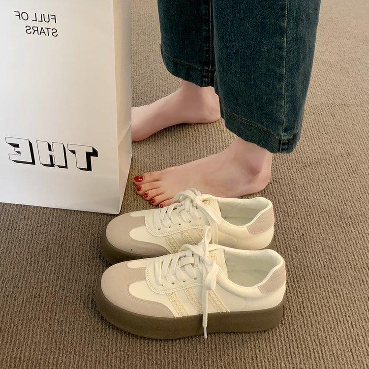 Platform shoes women's spring and summer round head versatile casual shoes niche retro silver sports shoes