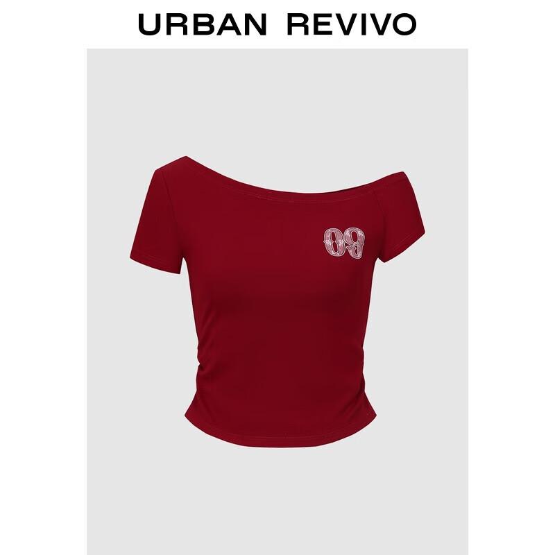 UR Women s One-Shoulder Ruched Digital Print Slim-Fit Short T-Shirt XL