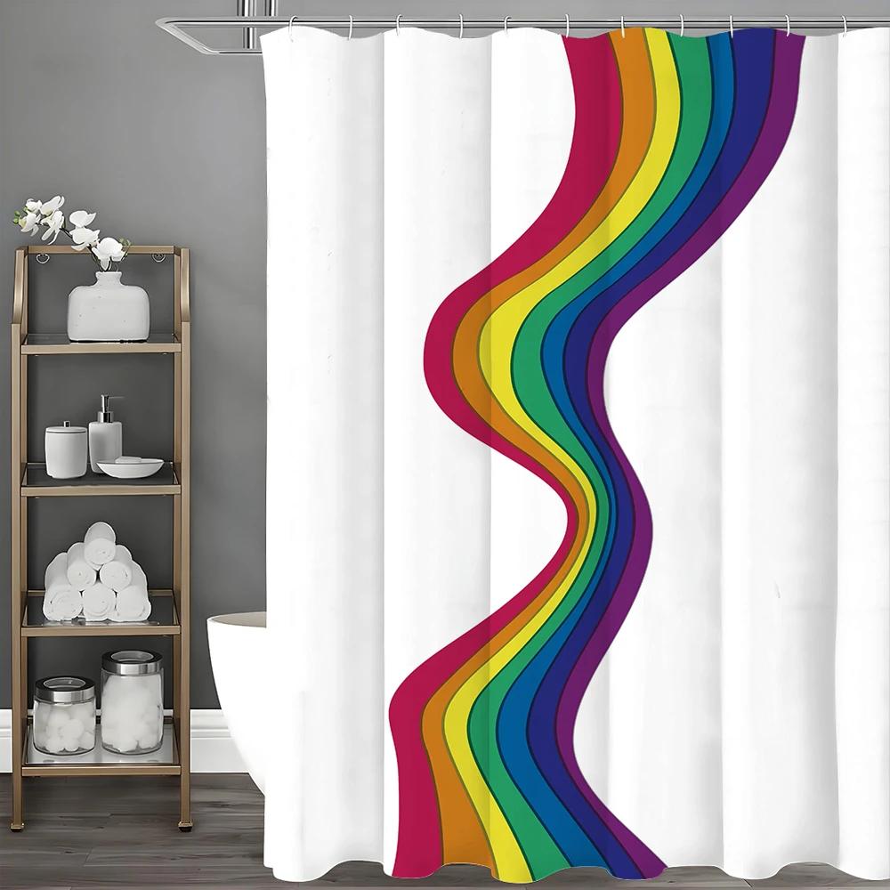 Cartoon Rainbow Shower Curtain, Bathroom Decorative Shower Curtain, Waterproof Shower Curtain with Hooks W90xH180cm