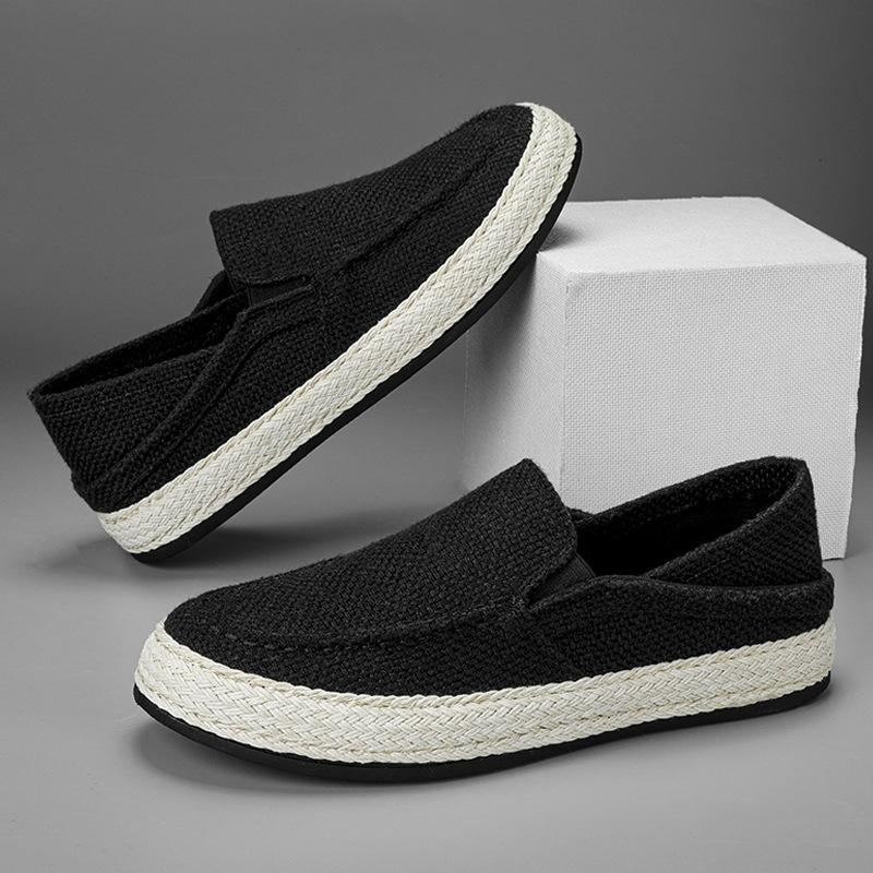 2024Men Casual Canvas Shoes Flats Heels Cartoon Linen Male Espadrille Fisherman Shoes Boys Flats Plimsolls Loafers Driving