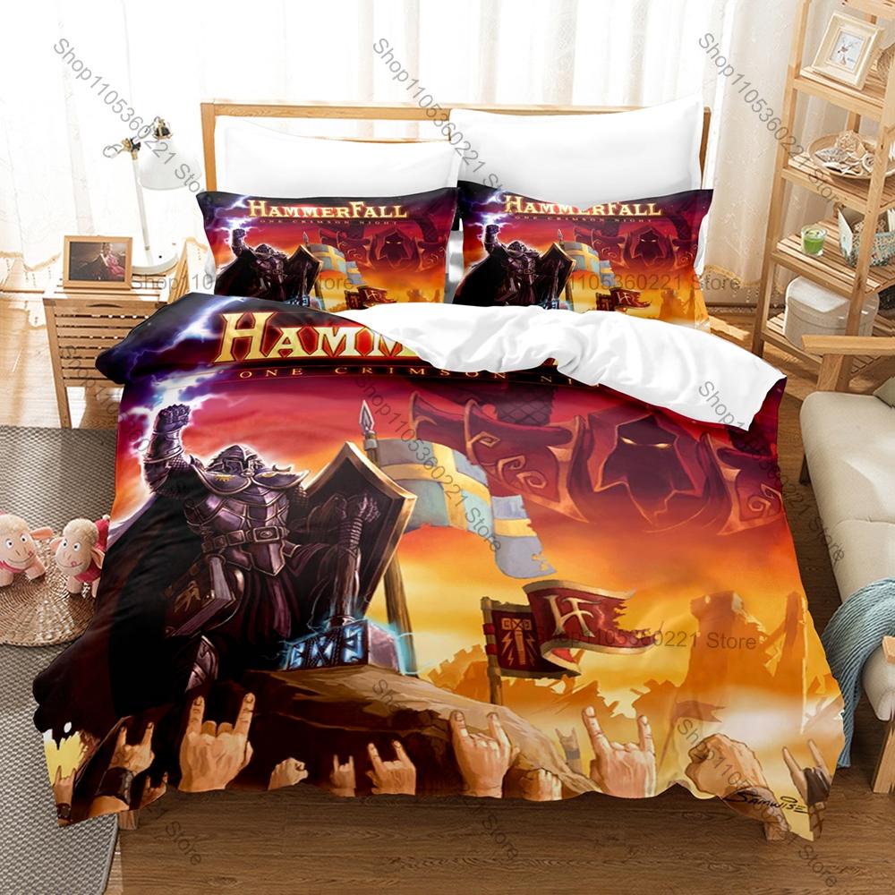 Cooles HammerFall Bettwäsche-Set Bettbezug + 2 Kissenbezüge Schwedischer Power Metal Hector Ritter Hammer Mittelalter Fantasy Schlafzimmer Dekor