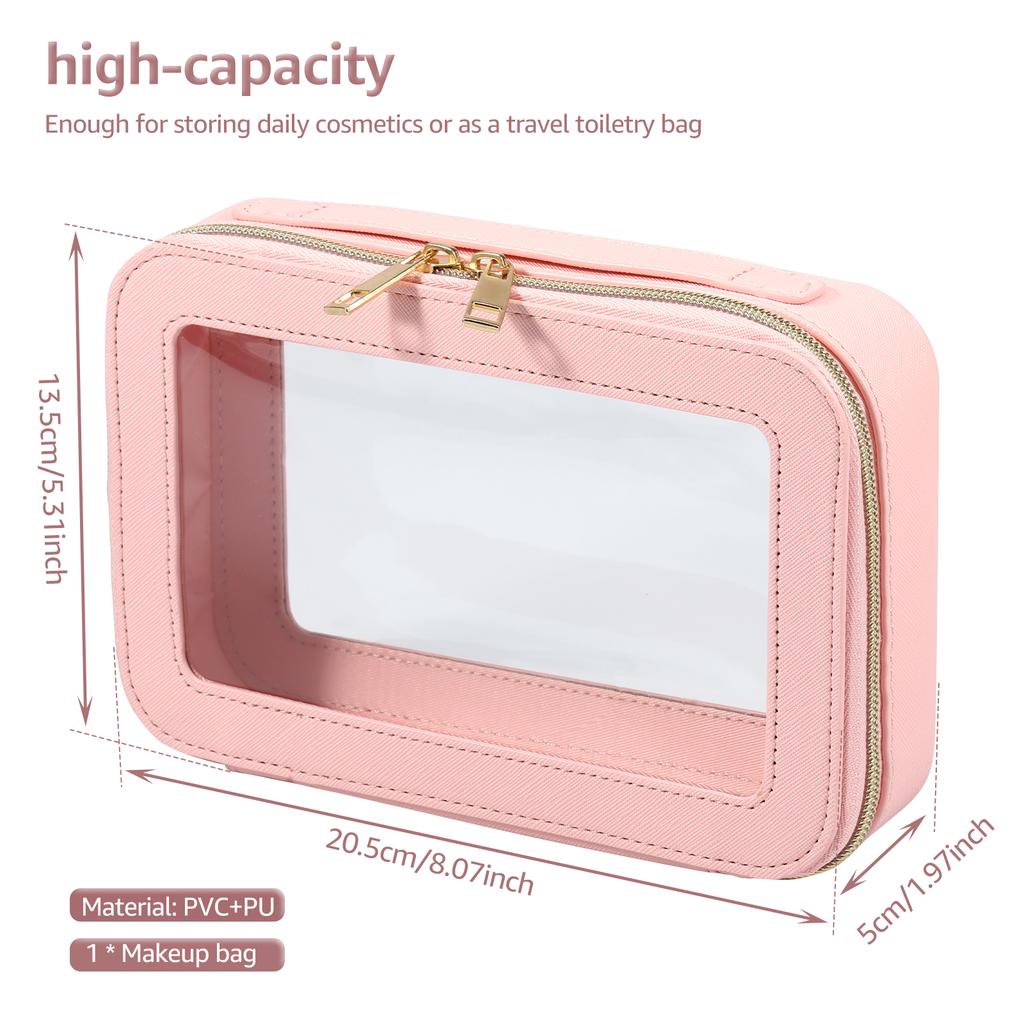 Small Cosmetic Bag PVC Clear Makeup Bag with Zipper Travel Waterproof Toiletry Bag Multifunctional Square Women Item Organizer