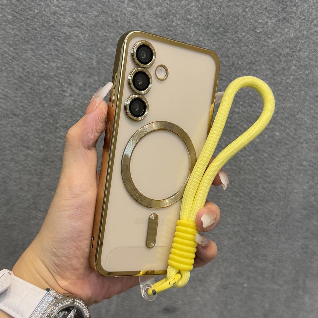 Plating for Lanyard Case for Samsung Galaxy S2 S26 Ultra S24 FE S23 S22 Plus S21 Wrist Strap Camera Protector TPU Cover