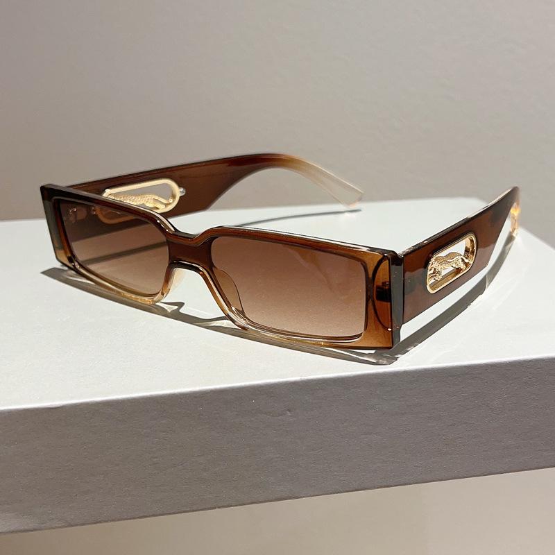 non-polarized Vintage Rectangle Tiny Square Panther Sunglasses for Men Women Hollowed Legs Rectangle Punk Sun Glasses Candy Color Eyewear