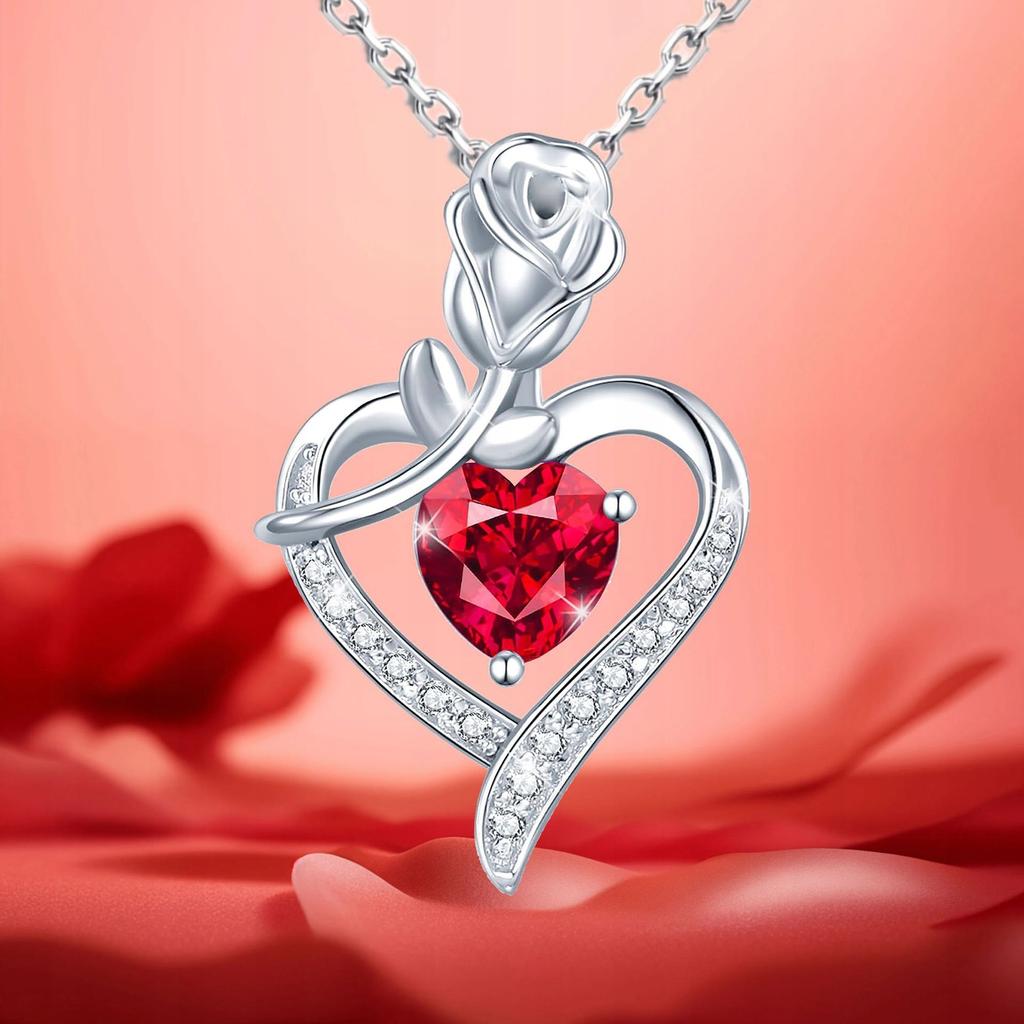 Necklace Pendant Silver Women' Rose Chain Heart CRYSTAL Gift