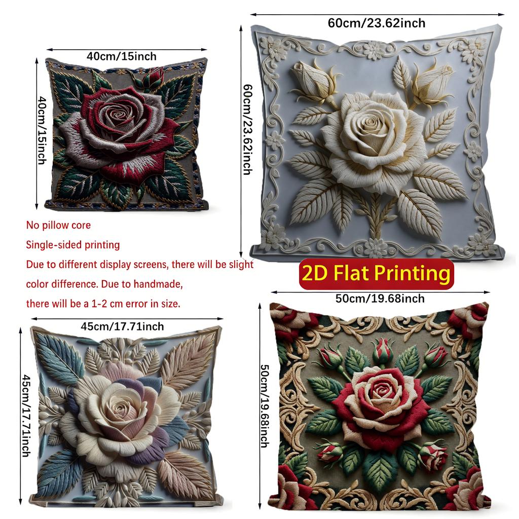 2D Vintage Embossed Rose Floral Throw Pillow Covers Pattern Cushion Cover Suitable For Sofa Bedroom Car Pillow Cover