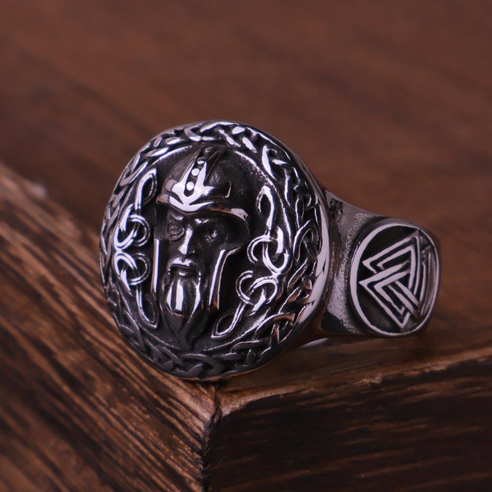 Vintage Wikinger Vegvisir Kompass Ringe für Herren Edelstahl Nordisch Odin Rabe Amulett Runenring Biker Schmuck