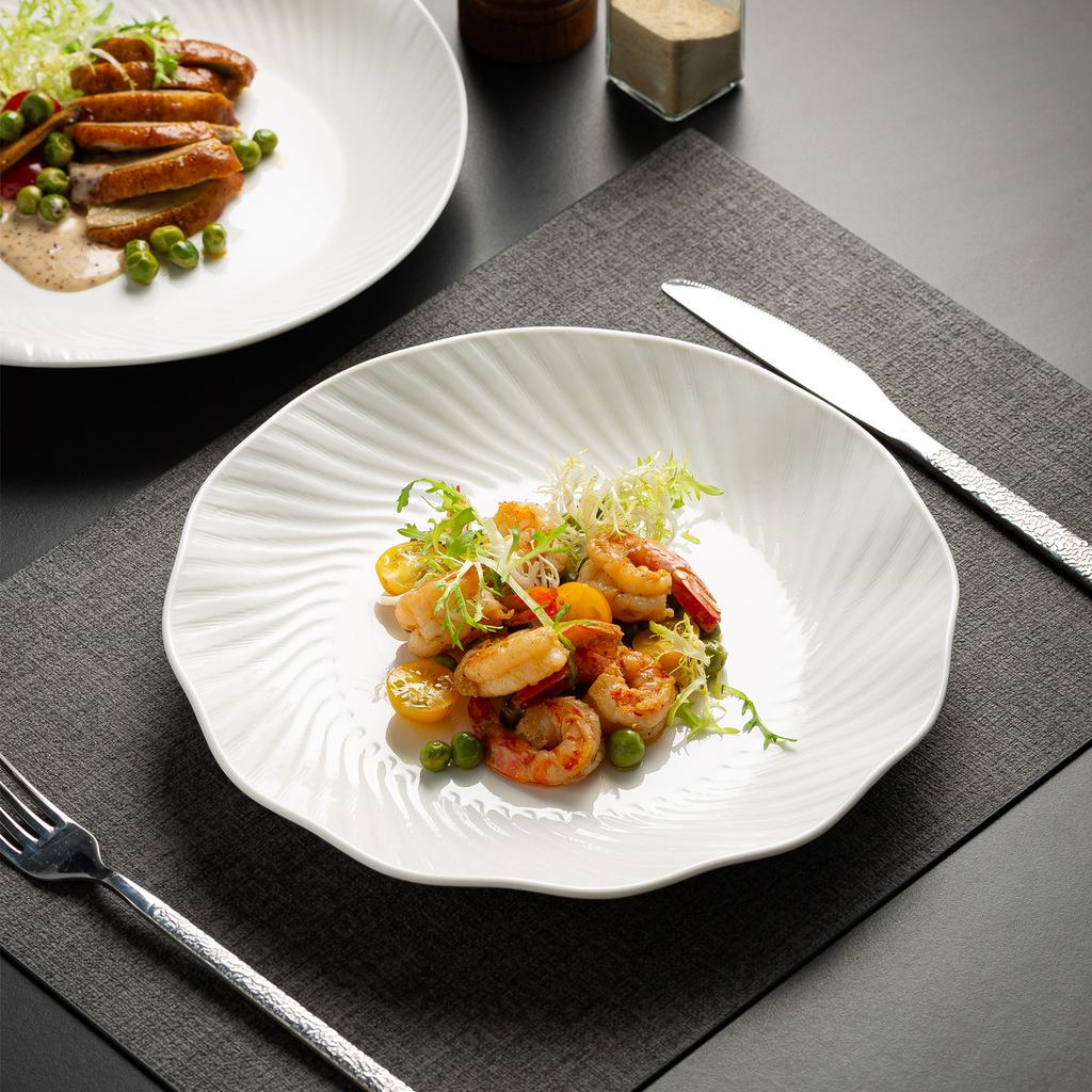 French Plate High Value Vegetable Plate Hotel Restaurant Ceremonial Tableware Household Ceramic Plate Striped Relief Western Plate