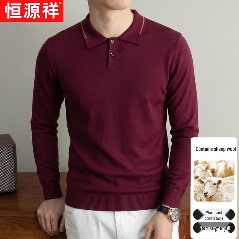 Hengyuanxiang Men's Autumn/Winter Wool Blend Long Sleeve Polo T-Shirt