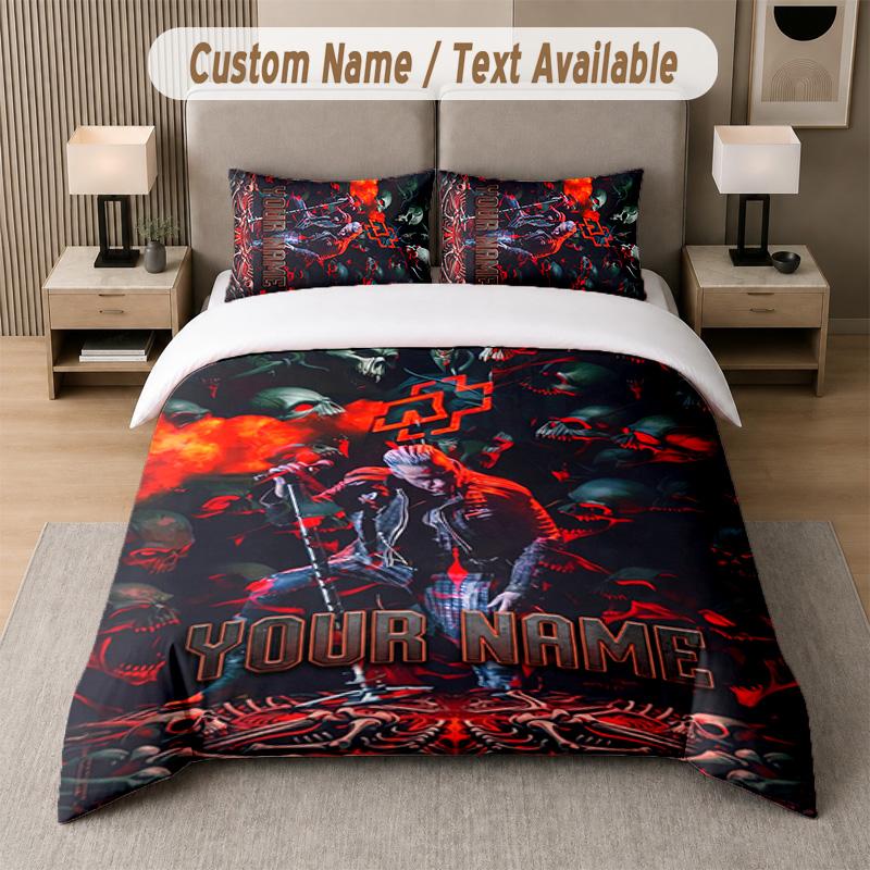 Rammstein 3Pcs Bedding Set, Personalized Custom Name Text, 1 Duvet Cover & 2 Pillowcases For Bedroom