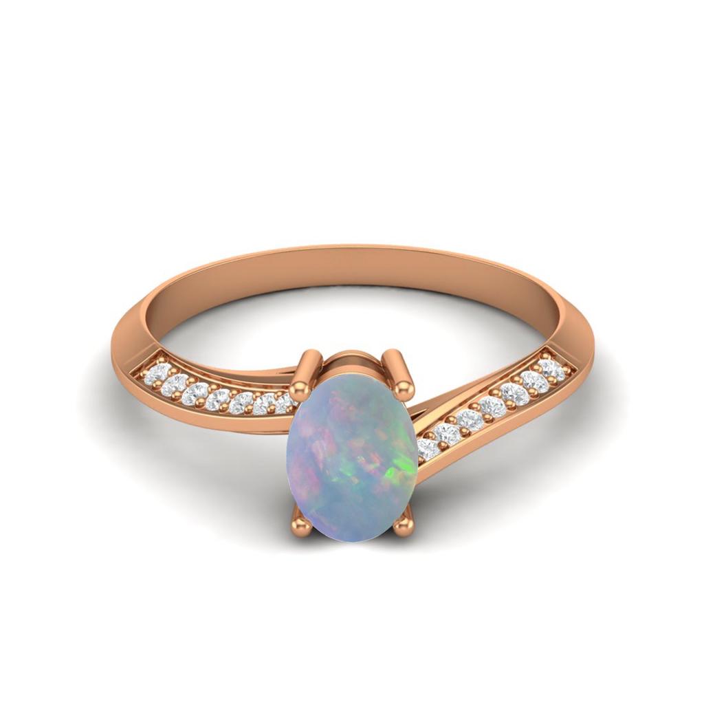 925 Sterling Silver Oval 1.28 CT Opal Gemstone Rose Gold Plated Ring