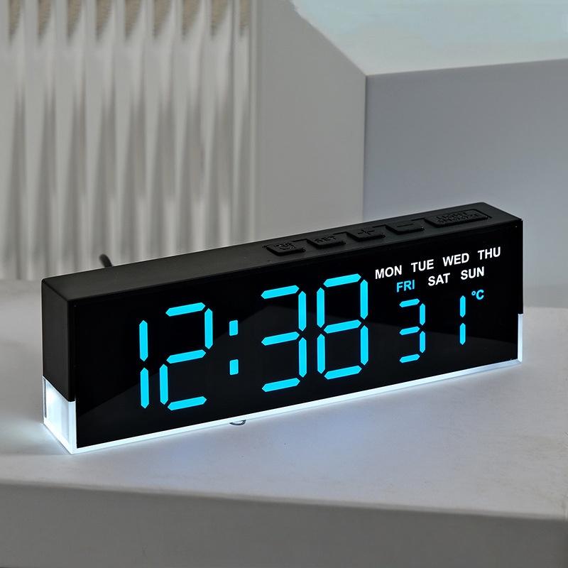 LED Digital Alarm Clock Temperature Week 2 Alarms Ambient Light Brightness Adjustment Bedside Electronic Table Clock USB Powered