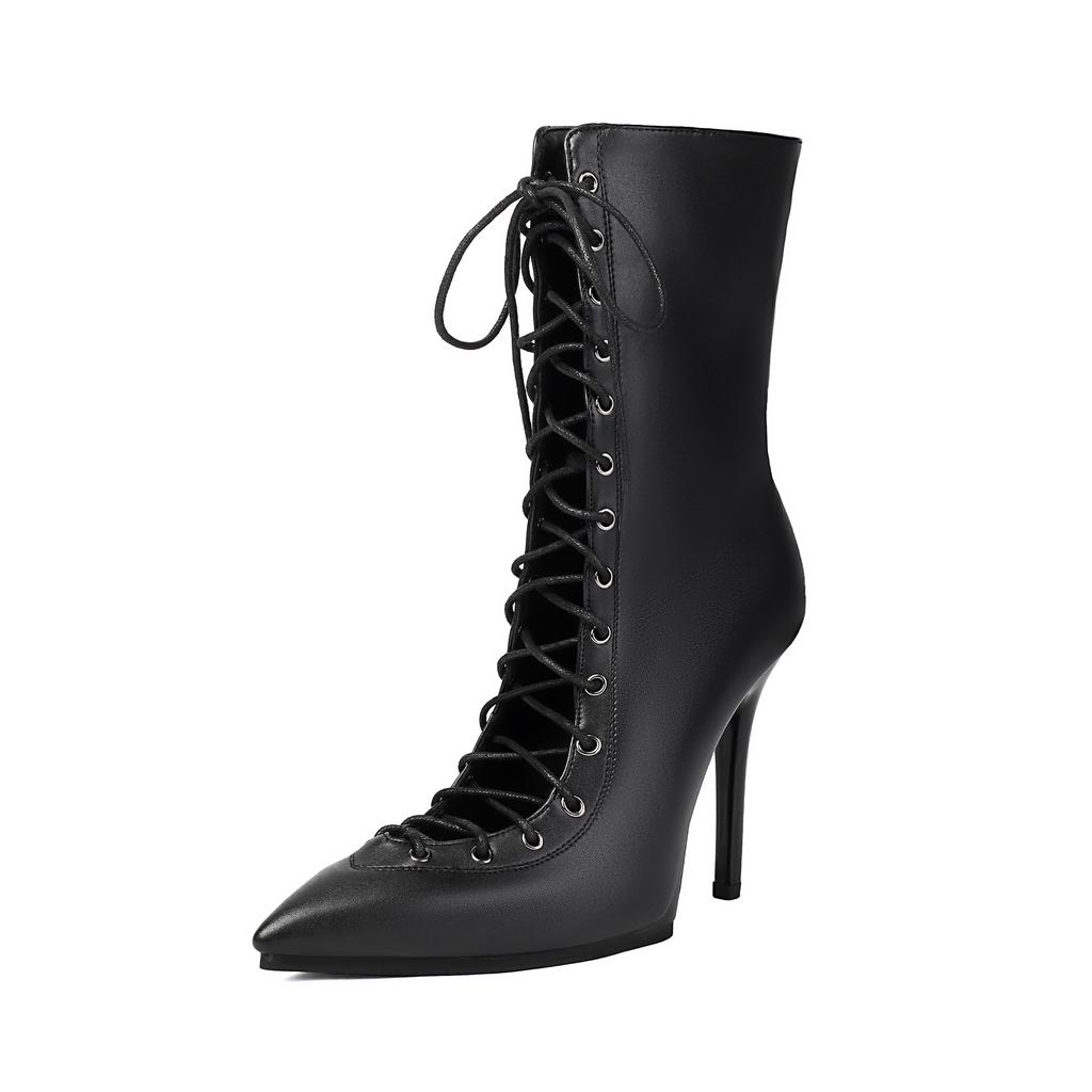 Lace-Up Spring And Autumn Women'S Boots Short Single Boots Pointed Knight Boots Sexy High Heel Boots Street Dance Boots Boots