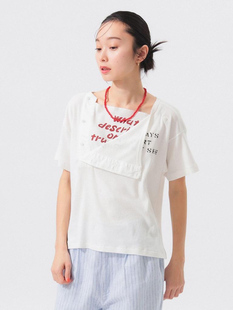 Beams Boy S/S Tee Logo Henley Neck Short Sleeve Women's OFF_WHT FREE