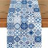 Chemin de table en lin motif carreaux bleus et blancs bohèmes Écharpe de commode Décoration Fête de fin d'année Chemin de table pour table de cuisine et de salle à manger Décoration de fête à domicile