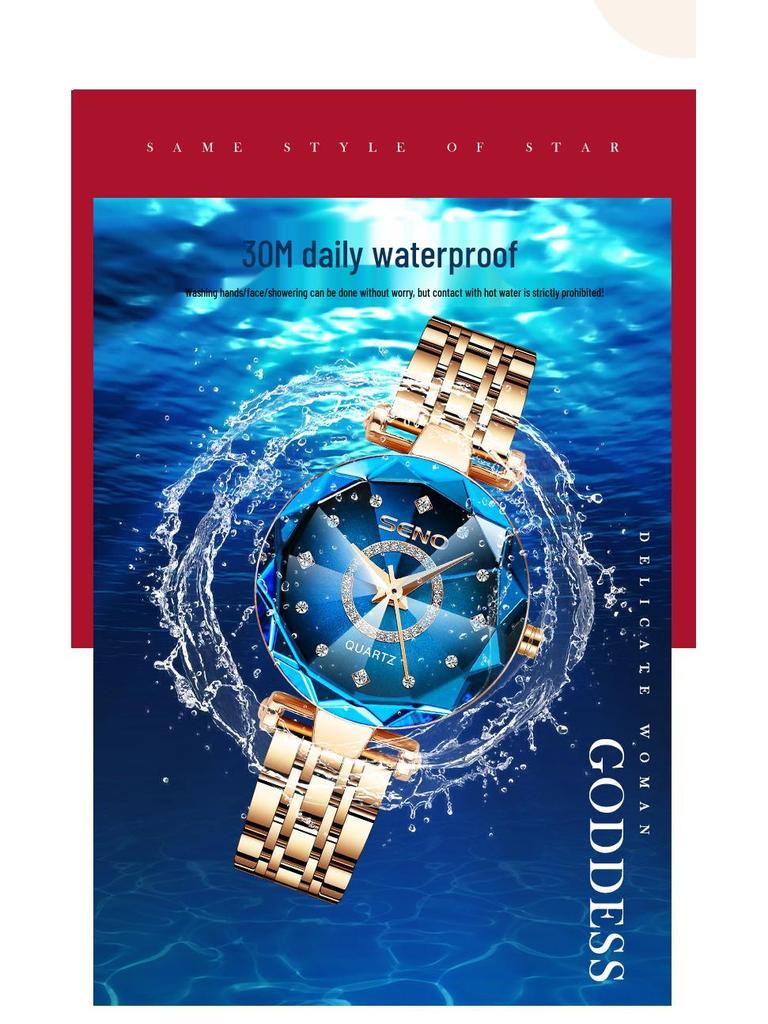 Ocean Heart Quarz Damen Diamantuhr - Stahlband, Wasserdicht