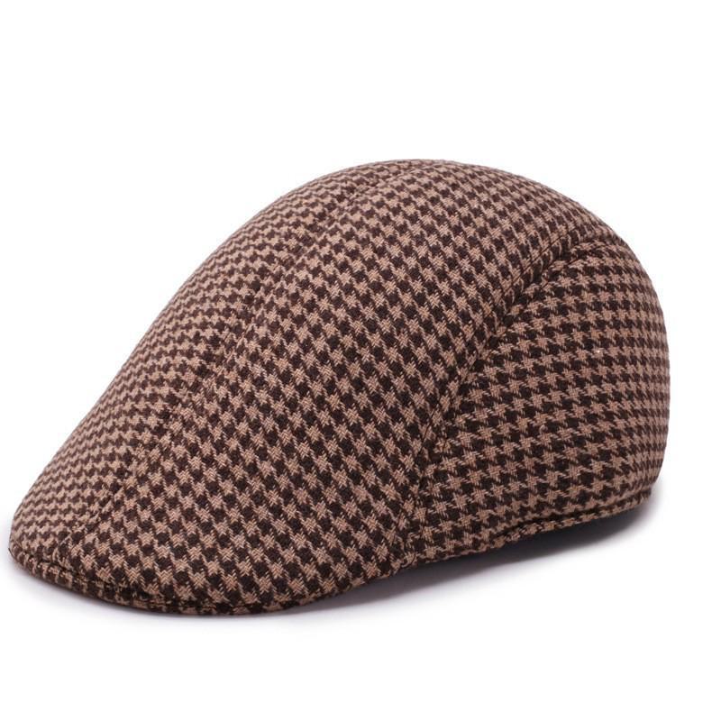 Wollmütze mit Karomuster im koreanischen Stil für Menschen mittleren und höheren Alters – warmes Retro-Winterbarett
