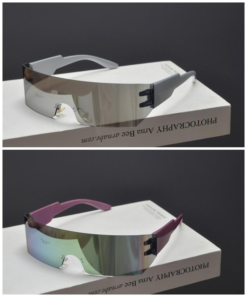 Cycling Rimless Y2K Sunglasses Men Women Trendy Gradient 2000'S Wrap Around Sun Glasses Punk One Piece Goggles Fashion Shades