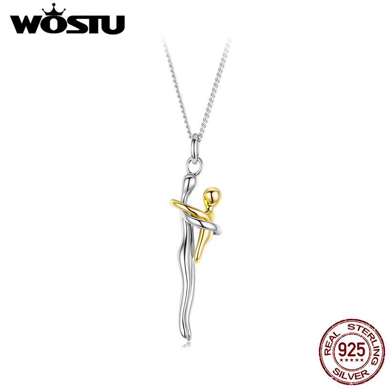 WOSTU Collana con Ciondolo Abbraccio Reale in Argento 925 Argento Oro Bicolore Ciondolo Mamma e Bambino Regalo di Famiglia Gioielli per Mamma